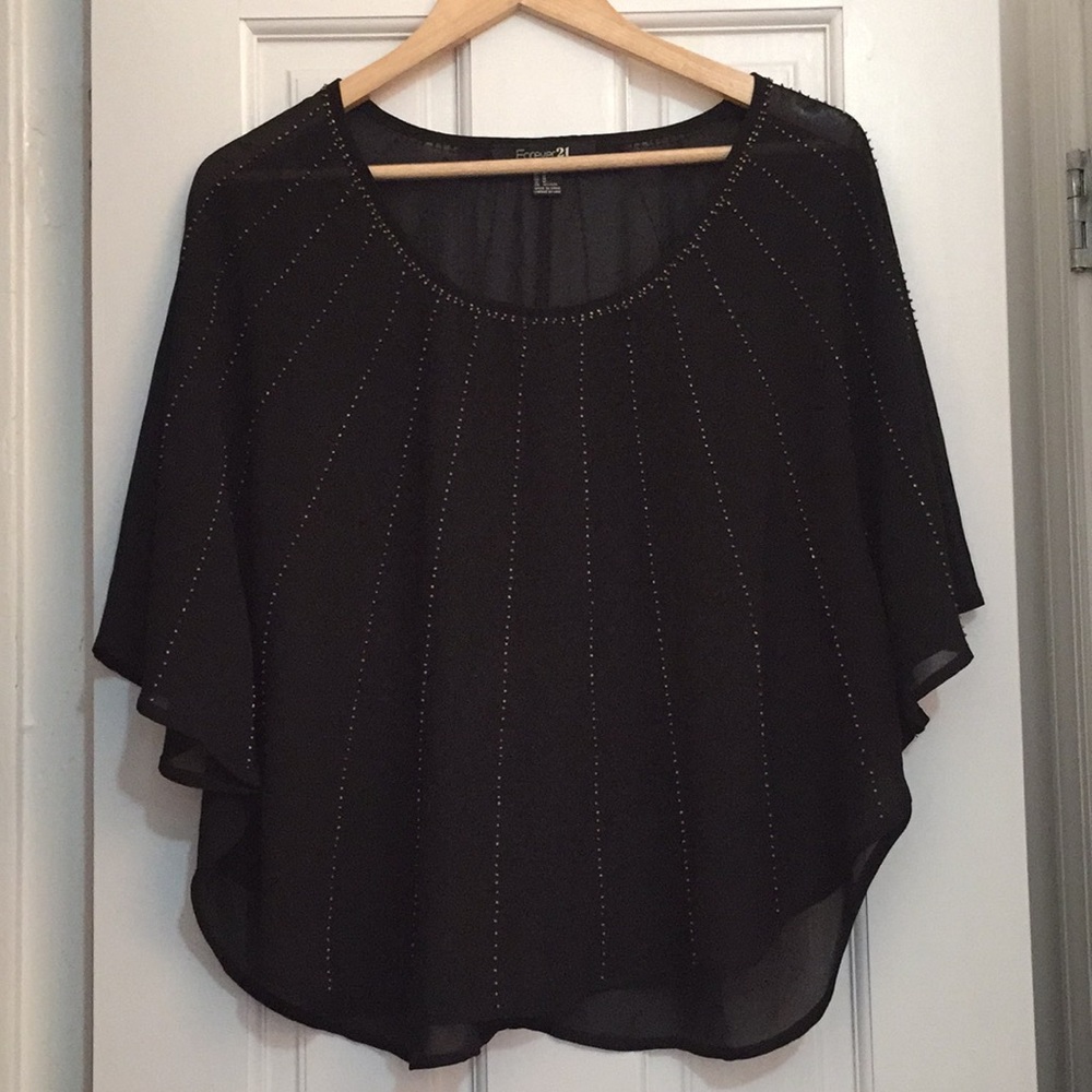 2 for $15 Black chiffon sheer beaded blouse